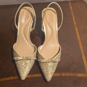 INC International Concepts Gold Glitter Slingback Heels
